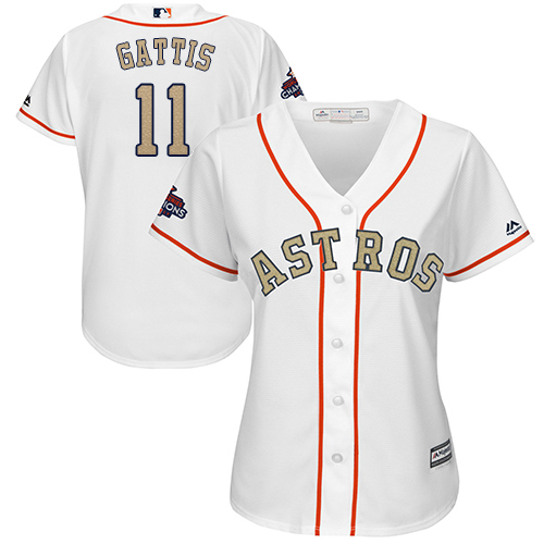Astros #11 Evan Gattis White 2018 Gold Program Cool Base Women's Stitched MLB Jersey
